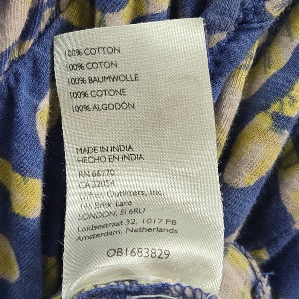 Free People Top On The Block Small Blue Cotton Batik Print Smocked Wide‎ Sleeve